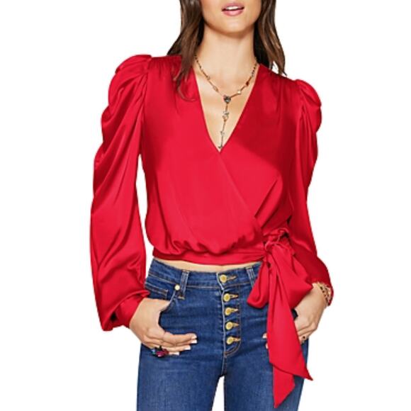 Ramy Brook NEW Pauline Wrap Blouse M Crossover Neckline Self Tie Long Sleeves - Picture 1 of 11